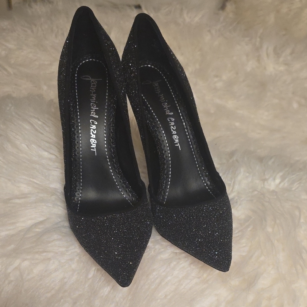 Jean-Michel Cazabat Black Glitter Pointed-Toe Stiletto Heels 4 Inches Heel 38.5 - Picture 3 of 15